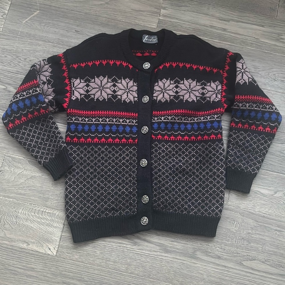 Tundra | Vintage Nordic fair isle 100% virgin wool sweater cardigan
